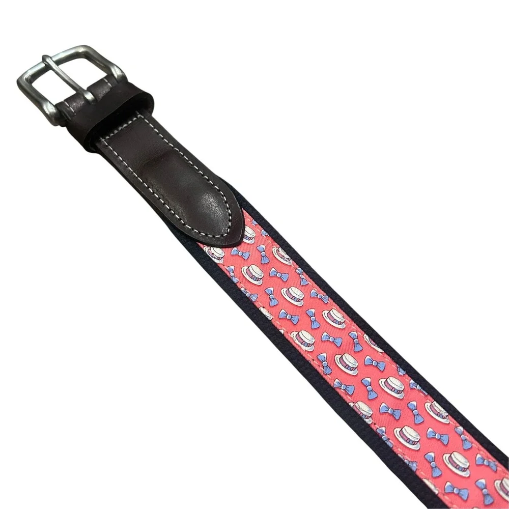 Vineyard Vines Kentucky Derby Belt Mens 36 Pink Boater Hat Bow Tie Silk Canvas